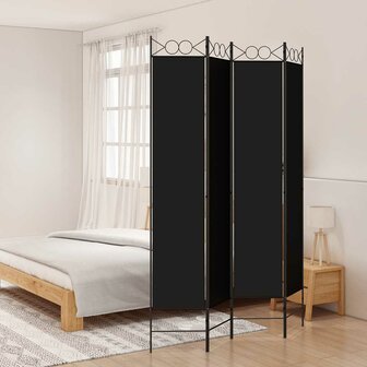  Kamerscherm met 4 panelen 200x200 cm stof zwart 1