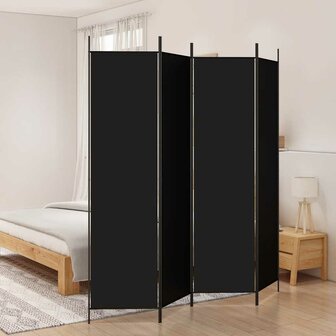 Kamerscherm met 4 panelen 200x200 cm stof zwart 1