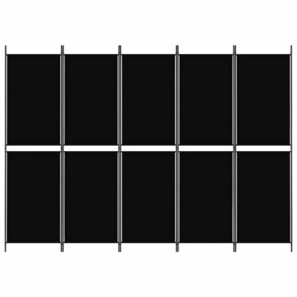 Kamerscherm met 5 panelen 250x180 cm stof zwart 3