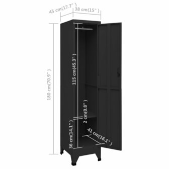 Lockerkast 38x45x180 cm staal zwart 8