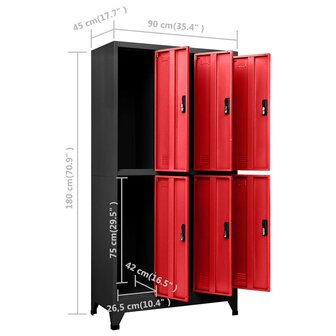 Lockerkast 90x45x180 cm staal antracietkleurig en rood 8
