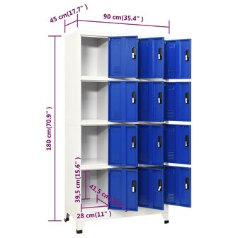Lockerkast 90x45x180 cm staal grijs en blauw 8