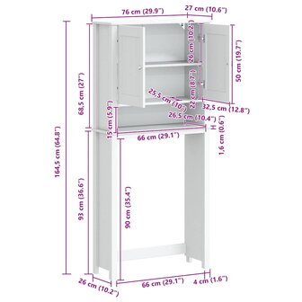 Wasmachinekast BERG 76x27x164,5 cm massief hout zwart 8