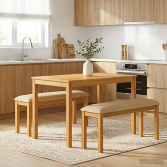 Eetbank 95 x 32 x 45 cm Massief Eikenhout Beige 1