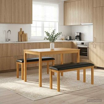 Eetbank 95 x 32 x 45 cm Massief Eikenhout Zwart 1