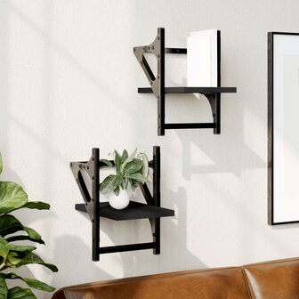 Wandschappen met stangen 2 st 20x25x30 cm zwart 1