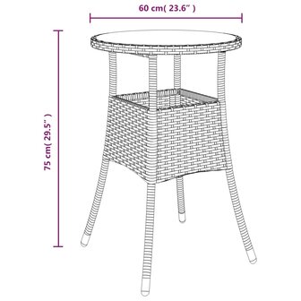 Tuintafel &amp;Oslash;60x75 cm gehard glas en poly rattan grijs 6