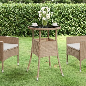 Tuintafel &amp;Oslash;60x75 cm gehard glas en poly rattan beige 1