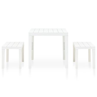 Tuintafel met 2 banken kunststof wit 3