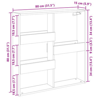 Wandkast 80x15x80 cm bewerkt hout bruin eikenkleur 9