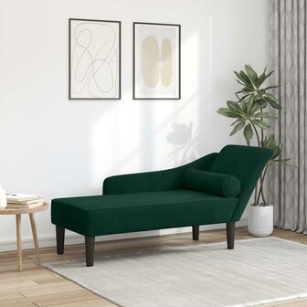 Chaise longue met kussens fluweel donkergroen 1