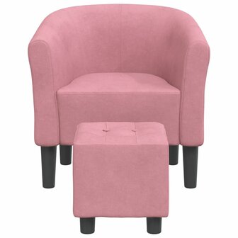 Kuipstoel met voetenbank fluweel roze 3