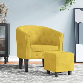 Kuipstoel met voetenbank fluweel geel 1