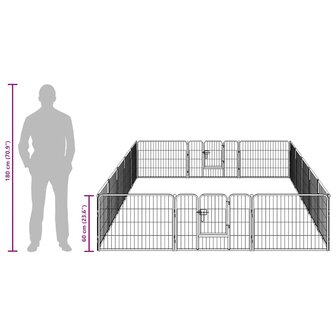 Hondenren met 16 panelen 60x80 cm staal zwart 8