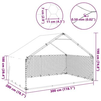 Hondenhok voor buiten met deksel 3x2x1,9 m gegalvaniseerd staal 7