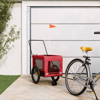 Hondenfietstrailer oxford stof en ijzer rood en zwart 1