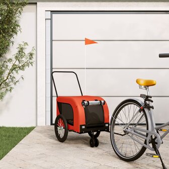 Hondenfietstrailer oxford stof en ijzer oranje en zwart 1