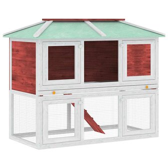 Konijnenhok twee verdiepingen hout rood 2