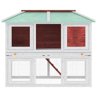 Konijnenhok twee verdiepingen hout rood 4