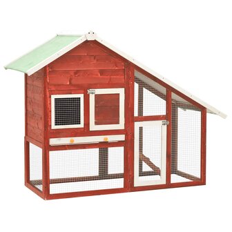 Konijnenhok 140x63x120 cm massief vurenhout rood en wit 5
