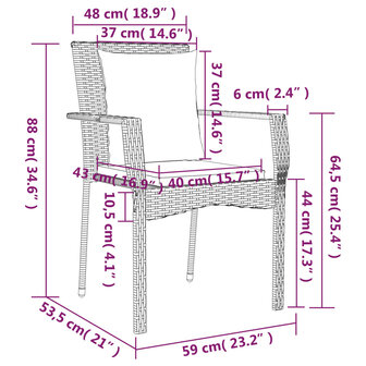 Tuinstoelen 2 st met kussens poly rattan zwart 9