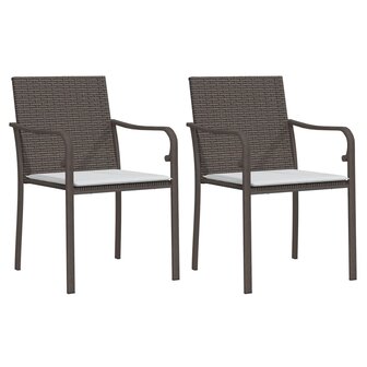 Tuinstoelen 2 st met kussens 56x59x84 cm poly rattan bruin 2