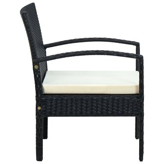 Tuinstoel met kussen poly rattan zwart 3