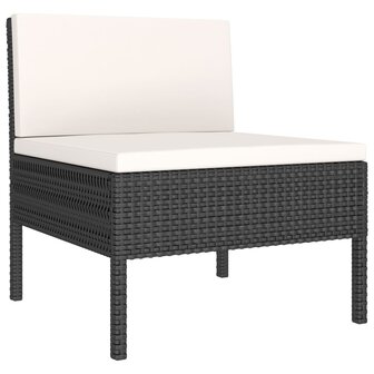 3-delige Loungeset met kussens poly rattan zwart 4