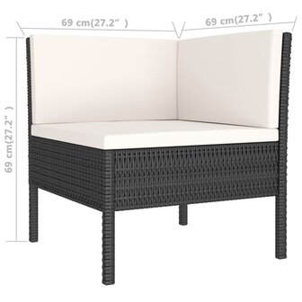3-delige Loungeset met kussens poly rattan zwart 6