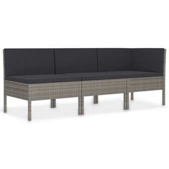 3-delige Loungeset met kussens poly rattan grijs 2