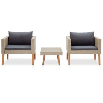 3-delige Loungeset met kussens poly rattan beige 2