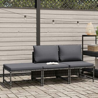 3-delige Loungeset met kussens poly rattan grijs 2