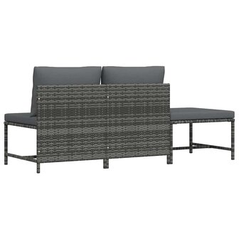 3-delige Loungeset met kussens poly rattan grijs 6
