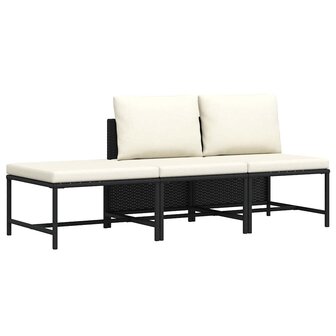 3-delige Loungeset met kussens poly rattan zwart 1