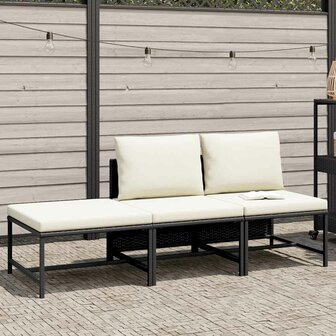 3-delige Loungeset met kussens poly rattan zwart 2