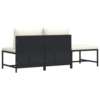3-delige Loungeset met kussens poly rattan zwart 6
