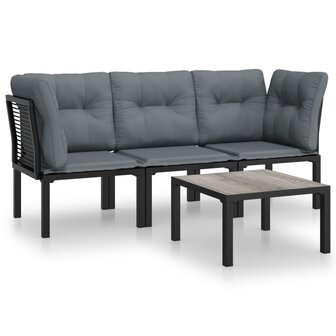 4-delige Loungeset poly rattan zwart en grijs 2
