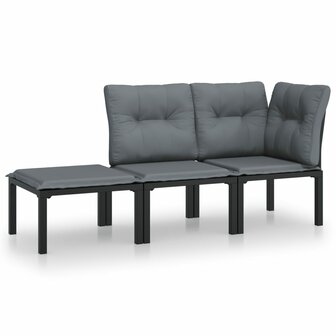 3-delige Loungeset met kussens poly rattan zwart en grijs 2