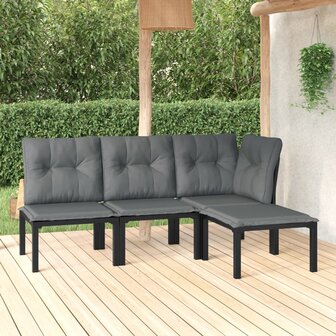 4-delige Loungeset poly rattan zwart en grijs 1
