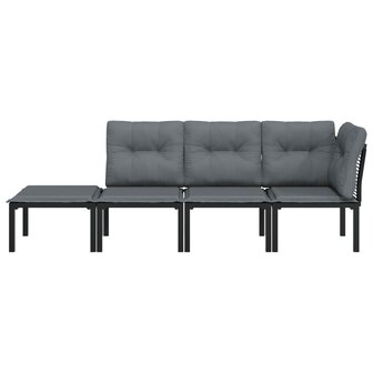 4-delige Loungeset poly rattan zwart en grijs 3
