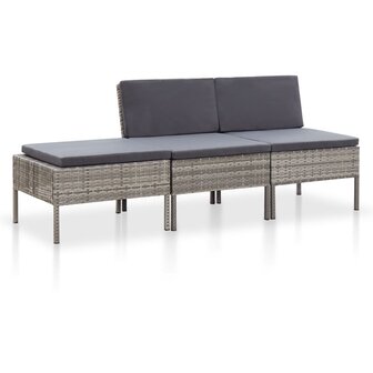 3-delige Loungeset met kussens poly rattan grijs  1
