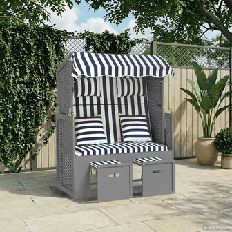 Strandstoel met kussens poly rattan en hout blauw en wit 1