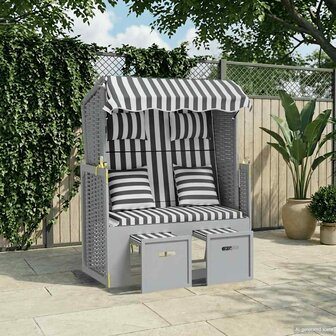 Strandstoel met kussens poly rattan en massief hout grijs wit 1