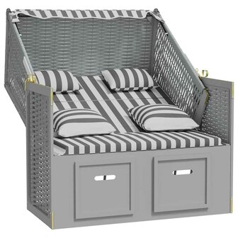 Strandstoel met kussens poly rattan en massief hout grijs wit 4