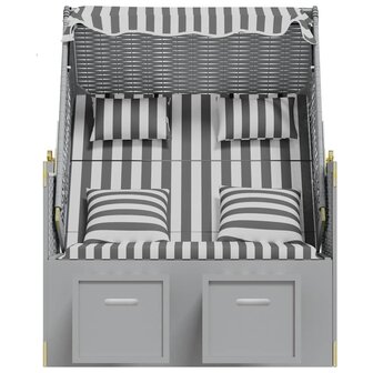 Strandstoel met kussens poly rattan en massief hout grijs wit 6