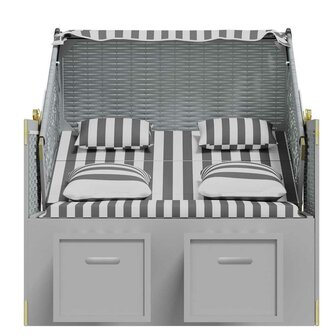 Strandstoel met kussens poly rattan en massief hout grijs wit 7