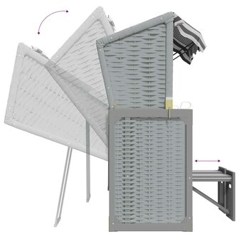 Strandstoel met kussens poly rattan en massief hout grijs wit 8