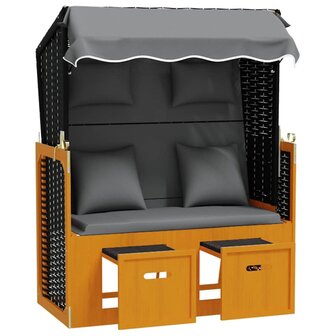 Strandstoel met kussen poly rattan en hout zwart en antraciet 2