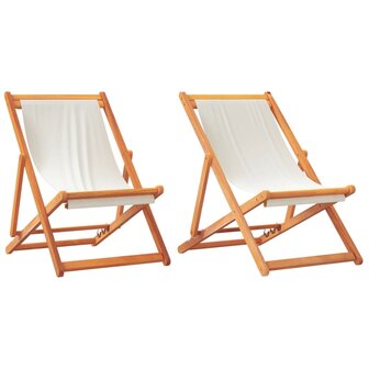 Strandstoelen 2 st inklapbaar stof cr&amp;egrave;mewit 2