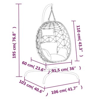 Egg hangstoel met Kussen Antraciet Poly Rattan &amp; Staal 8